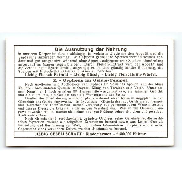 Victorian Liebig Trade Card Orpheus in Osiris Temple German Art Deco - Picture 2 of 2